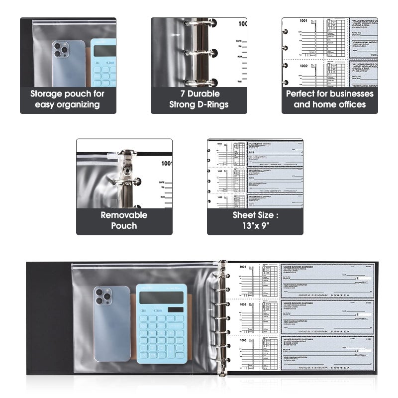 Pacific Mailer 7 Ring Check Binder, 3-On-A-Page Business Checkbook Holder, 500 Checks Capacity, with 2024-2030 Calendar Organizer, Sleek Business Design (Black) - Image 4